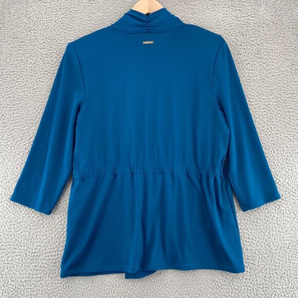 Kasper Jacket Womens L Blue Open Front 3/4 Sleeves Stretch Knit Everyday Casual - Picture 3 of 11